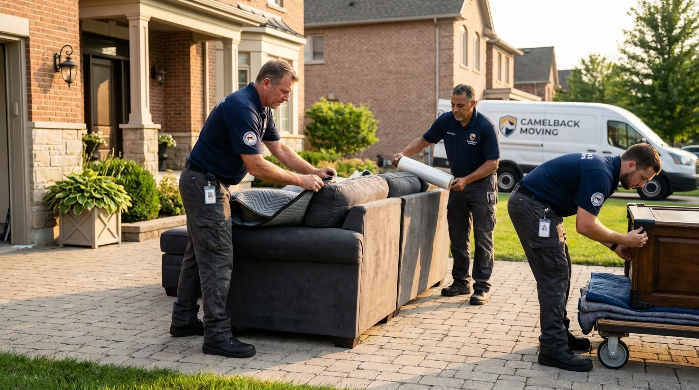Large estate moving crew wrapping furniture in Manson, IA